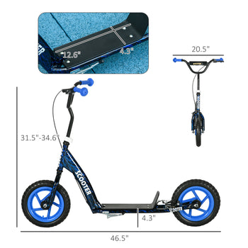 Kids Scooter with Adjustable Handlebar, Kids Kick Scooter with Non-slip Footplate, Rear Brake, 12" EVA Wheels, Blue