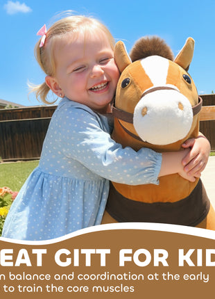 Ride on Horse, Plush Riding Pony for Ages 3-5, Walking Horse Animal with Wheels for Active Play, Dark Brown