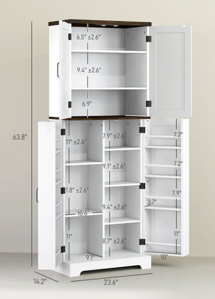 64" Tall Kitchen Pantry Cabinet with Motion Sensor Light, Spice Racks and Adjustable Shelves, White