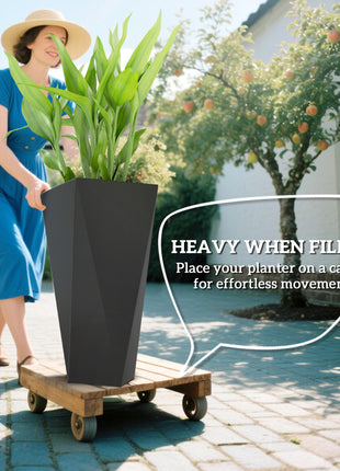 Indoor Outdoor Planters Set of 3 MgO Tall Planters Stackable Flower Pots with Drainage Holes for Garden, Balcony, Black