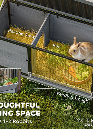 Elevated Rabbit Hutch Outdoor, Wooden Rabbit Cage Bunny House with Pull-out Tray and Openable Plastic Roof