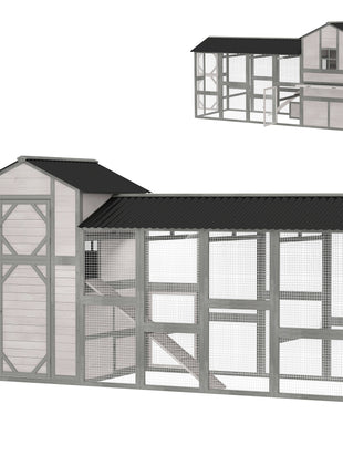 147" Extra Wooden Large Chicken Coop with Run for 8–10 Hens, Predator-Proof Mesh, Gray