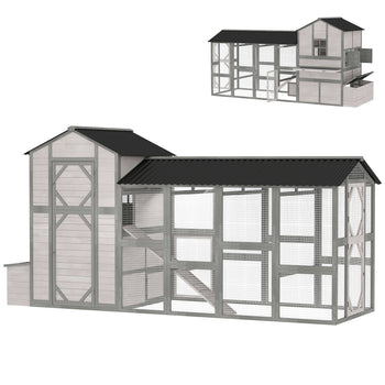 147" Extra Wooden Large Chicken Coop with Run for 8–10 Hens, Predator-Proof Mesh, Gray