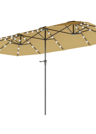 13ft Double-Sided Market Umbrella, Large Patio Umbrella with Solar Lights, Crank Handle for Garden, Pool, Yard, Khaki