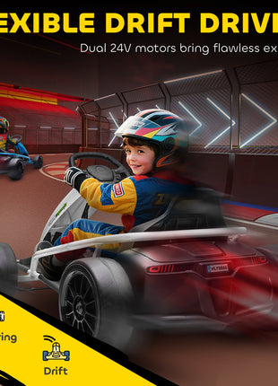 24V Electric Go Kart for Kids, Drift Ride-On Racing Go Kart with 2 Speeds, for Boys Girls Aged 8-12 Years Old, White
