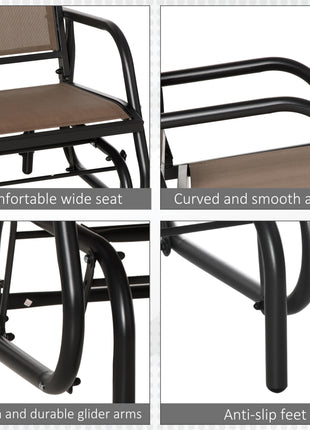 Porch Glider, Metal Frame Swing Glider Chair with Breathable Mesh Fabric, Curved Armrests and Steel Frame for Garden, Poolside, Backyard, Balcony, Brown