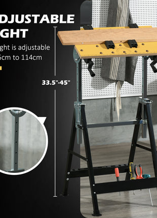 Work Bench Tool Stand with Adjustable Height and Angle, Carpenter Saw Table with 4 Clamps, Steel Frame, 220lbs Capacity