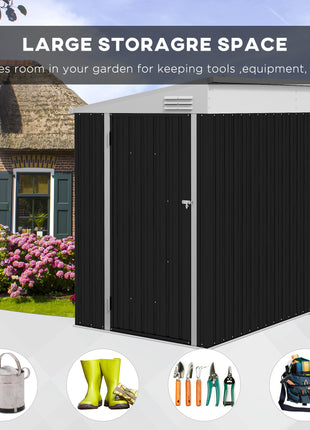 4' x 8' Lean to Garden Storage Shed, Outdoor Metal Tool House with Lockable Door Vents for Backyard Patio Lawn, Gray