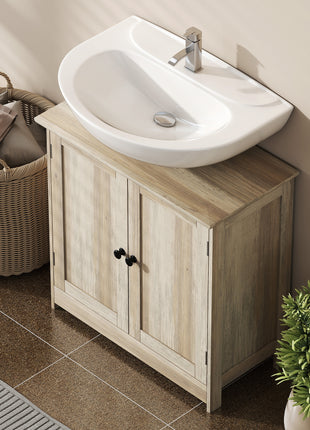 Bathroom Vanity Cabinet, Under Sink Bathroom Cabinet with 2 Doors and Adjustable Shelf, Weathered Gray Oak