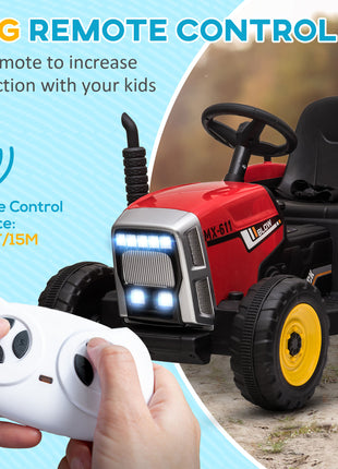 12V Electric Ride on Tractor with Trailer, 25W Dual Motors, Red