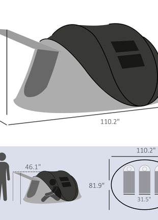 Pop Up Tent with Porch and Carry Bag, 3000mm Waterproof, for 2-3 People Camping Hiking, Black