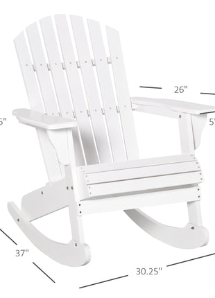 Wooden Adirondack Rocking Chair Outdoor Lounge Chair Fire Pit Seating with Slatted Wooden Design, Fanned Back, White