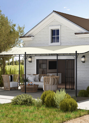 10' x 20' Wall-Mounted Outdoor Pergola Canopy, Metal Patio Canopy with Drainage Holes for Backyard Garden, Cream White