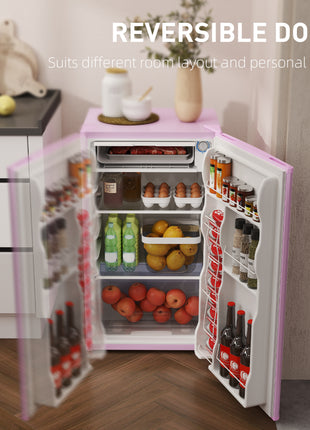 3.2 Cu.Ft Mini Fridge with Freezer, Single Door Compact Refrigerator with Adjustable Thermostat, Reversible Door, Pink