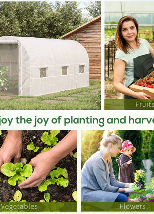 14.6' x 6.6' x 6.6' Walk-In Tunnel Greenhouse, Large Garden Hot House Kit with 6 Roll-up Windows & Roll Up Door, Steel Frame, White