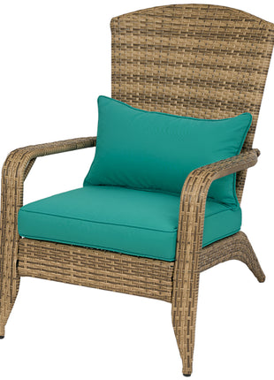 Patio Adirondack Chair with Rattan Wicker, Soft Cushions, Tall Curved Backrest for Deck or Garden, Sky Blue
