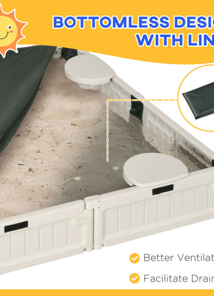 Kids Outdoor Sandbox with Cover Garden Bed, Easy Assembly for Backyard, Cream White, 48.5" x 48.5" x 8.25"