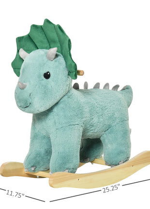 Kids Plush Ride-On Rocking Horse Triceratops-shaped Plush Toy Rocker with Realistic Sounds for Child 36-72 Months Green