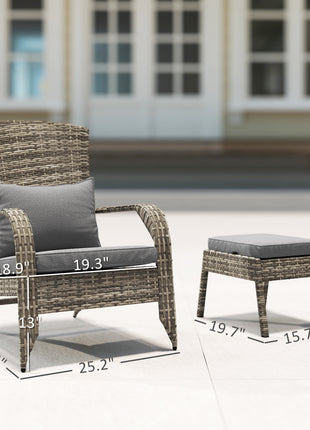 Wicker Adirondack Chair Fire Pit Chair w/ Ottoman & Cushions, Gray