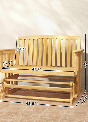 2-Person Patio Swing Glider Bench with Quick Drying Design and Wide Armrest, Wood Rocking Chair Loveseat for Backyard Garden Porch, Natural