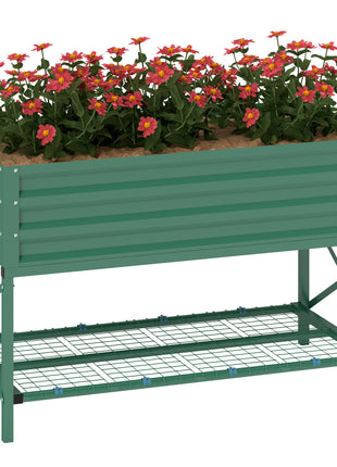 Galvanized Raised Garden Bed, Metal Planter Box with Legs, Storage Shelf and Bed Liner, Green