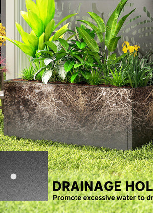 Metal Planter Box with Trellis, 71" Tall Raised Garden Bed with Privacy Screen and Drainage Holes, Banana-Leaf Cut-Outs