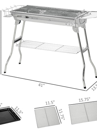 Charcoal Barbecue Grill Stainless Steel Portable Folding Charcoal BBQ Grill Stainless Steel Camp Picnic Cooker