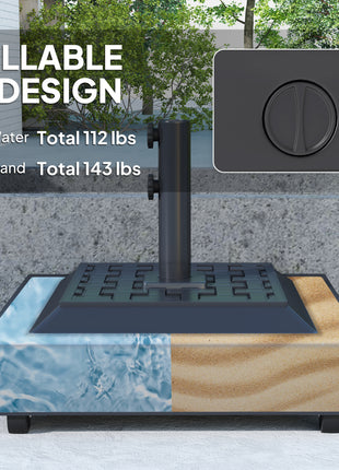 Outdoor Umbrella Stand Base with Wheels, Heavy Duty Patio Umbrella Base, Filled Up to 143lbs with Stand or 112lbs with Water, Patio Umbrella Holder for Garden, Poolside, Black