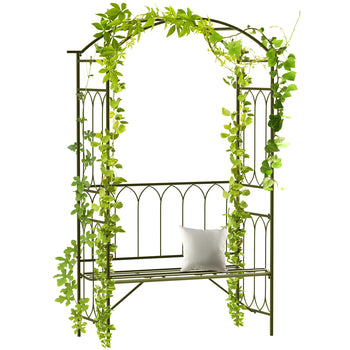 Metal Trellis Arbor Arch for Climbing Plants with Garden Bench, Grow Grapes and Vines, Decorative Seating,  Black