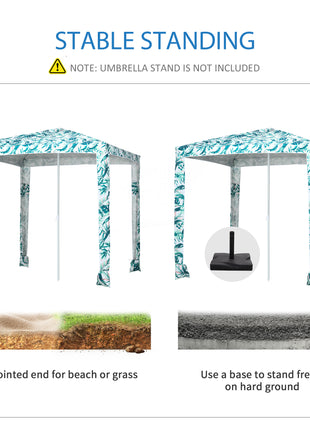 Quick Beach Cabana Canopy Umbrella, 6.5' Easy-Assembly Sun-Shade Shelter with Sandbags and Carry Bag, Cool UV50+ Fits Kids & Family, Green Coconut Palm