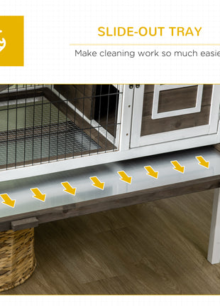 Wood Rabbit Hutch, Elevated Guinea Pig Cage with Run, Coffee