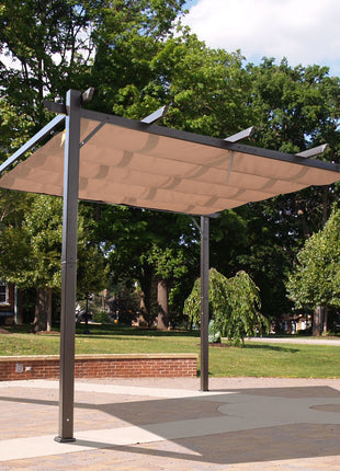 10' x 10' Outdoor Pergola Aluminum Gazebo w/ Retractable Canopy for Patio, Backyard, Party, Brown