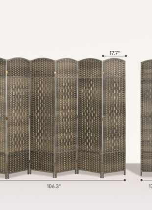 Folding Room Divider Screen 6 Panel 6' Tall Privacy Screen Freestanding Wood Partition for Home Office, Dark Rustic Oak