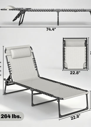 2 Folding Chaise Lounge Pool Chairs with 4-Position Reclining Back, Pillow, Breathable Mesh & Bungee Seat, Dark Blue