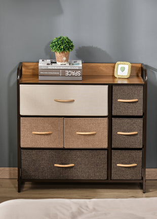 3-Tier Storage Organizer for Bedroom Entryway, 7-Drawer Dresser with Steel Frame for Bedroom, Maple Wood