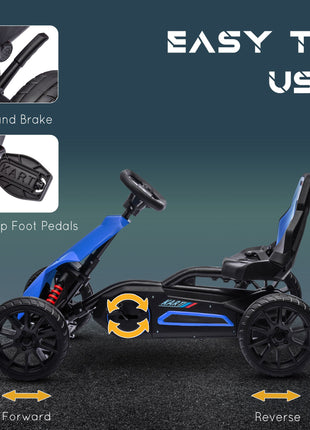 Kids Pedal Go Kart W/ Adjustable Seat, Swing Axle, Blue