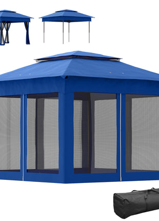 Outdoor Patio Pop Up Canopy Gazebo Shelter with Zipper Netting, Carry Bag, 11' x 11', Blue