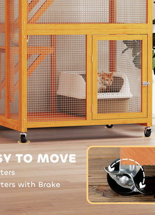 74" Wooden Outdoor Cat House Catio Outdoor Cat Enclosure, Orange
