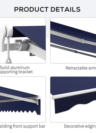 16'x10' Electric Retractable Awning Sunshade Shelter with Remote Controller & Crank Handle for Deck Balcony Yard, Blue