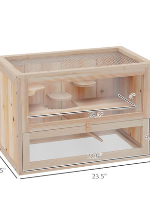 2-Level Hamster Cage Mice and Rat House, Small Animal Habitat for Guinea Pigs, Chinchillas with Openable Top, Front Door, Shelf and Ladder, Natural