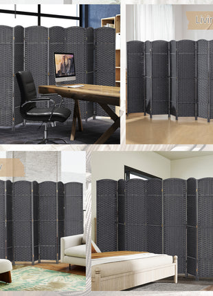 Folding Room Divider Screen 8 Panel 5.6' Tall Privacy Screen Freestanding Room Partition for Home Office, Charcoal Gray