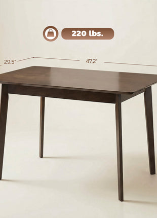 47.2" Rectangle Dining Table for 4, Mid-Century Modern Kitchen Table with Rubber Wood Frame for Dining Room, Mahogany