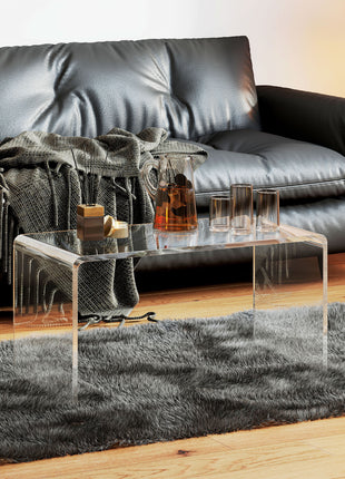 32" Acrylic Coffee Table, 0.6" Thick Rectangle Waterfall Center Table for Living Room, Modern, No Assembly Required, Clear