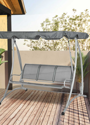 3-Seat Outdoor Porch Swing Chair, Patio Swing Glider with Adjustable Canopy, Breathable Seat, and Steel Frame for Garden, Poolside, Backyard, Gray