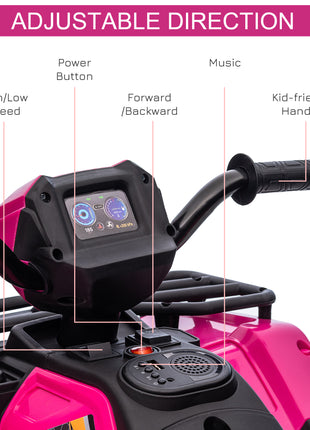 12V Electric Toy Car with Forward Backward Function, Music, LED Headlights, for Ages 3-5 Years, Pink