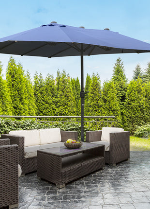 Double-Sided Patio Umbrella, Rust-Resistant Steel, Poolside Shade, Dark Blue