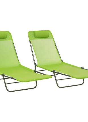 2 Piece Folding Chaise Lounge Chairs, Pool Sun Tanning Chairs with Reclining Back, Breathable Mesh Seat, Headrest for Beach, Yard, Patio, Green