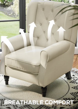 Button-Tufted Accent Chair with High Wingback, Rounded Cushioned Armrests and Thick Padded Seat, Cream White