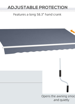 12' x 8' Patio Awning, Canopy Retractable Sun Shade Shelter w/ Manual Crank Handle for Deck, Yard, Dark Gray