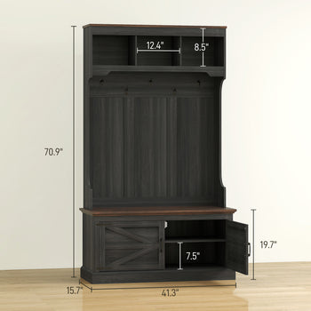 3-in-1 Hall Tree with Shoe Storage, Coat Rack with Bench, Entryway Furniture with Five Hooks, Black Wood Grain